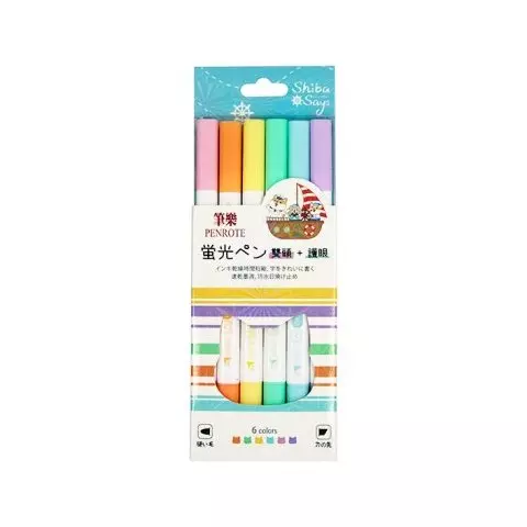 Penrote筆樂 DPF5883 柴語錄雙頭柔色螢光筆 6色組
