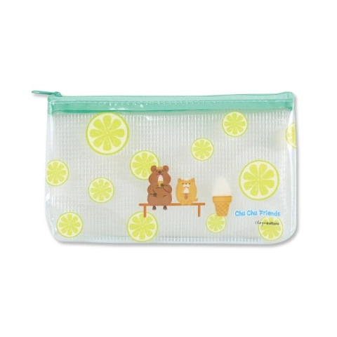 珠友 PB-60680-02 透明網格扁形筆袋-一起吃冰