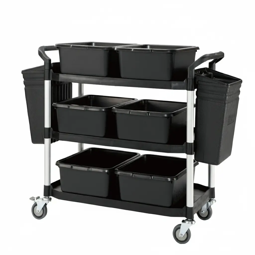 HS-808LB大型三層全配件黑色餐飲推車(附配件.醫院工廠學校用)