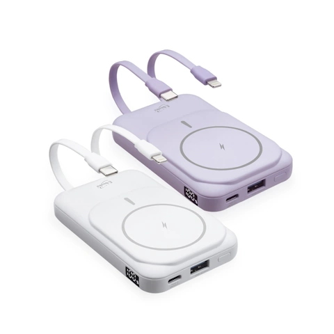 E-books B101 磁吸自帶雙線五輸出無線充電快充行動電源 紫