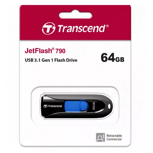 Transcend創見 JF790K 64G USB隨身碟(伸縮) 黑